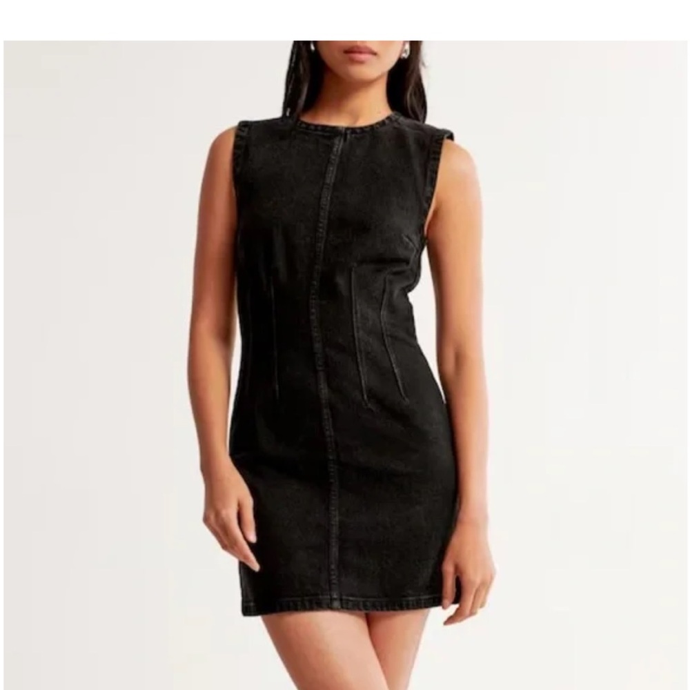 Abercrombie & Fitch Shell Denim Mini Dress black denim sleeveless small tall new